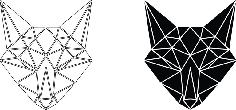 Geometric fox head low poly triangle mask vector illustration set animal silhouette graphic.