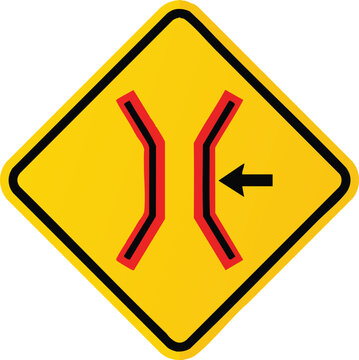 Yellow Narrow Bridge Road Sign Vector Illustration Isolated on White Background