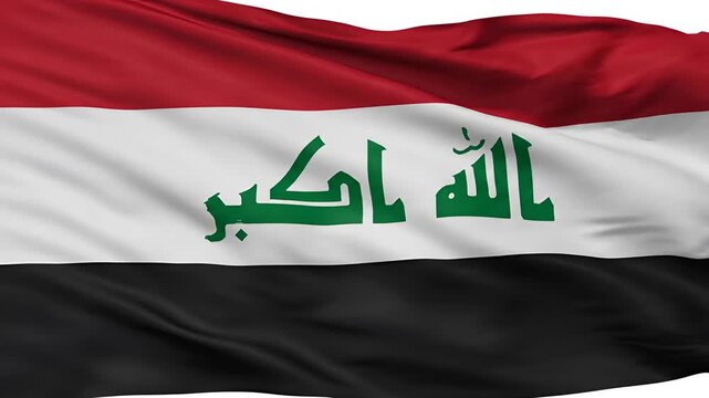 Waving Flag of Iraq with Arabic Inscription Allahu Akbar.
