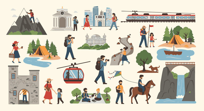 Flat vector illustration collection featuring diverse professional people in various poses, including business characters, office workers, and creative entrepreneurs for web design.