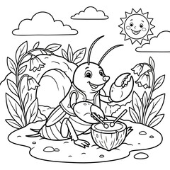 Fototapeta premium Mole cricket playing music coloring page for children