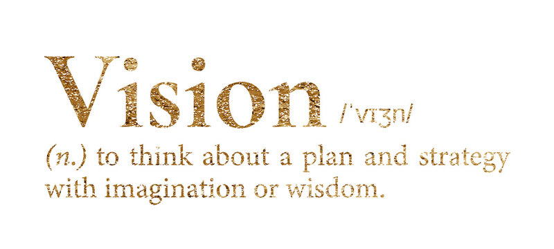 Vision png dictionary word sticker, gold font, transparent background