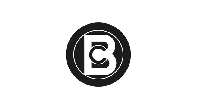 Modern BC Monogram Logo Design, Circular Emblem, Black and White