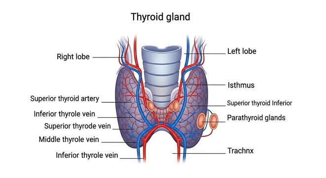 Anatomical Thyroid Gland Diagram with Vascular System