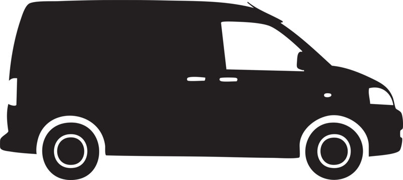 Black van silhouette, vehicle icon, transportation symbol, delivery truck