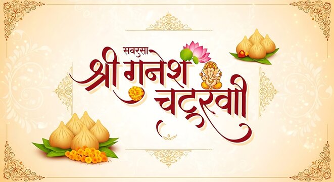 Bright Greeting Card with Hindi Text and Plated Sweets
