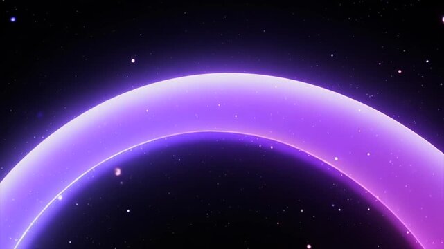Glowing planetary arc rising over deep space horizon, soft violet to pink gradient halo against star field, minimal futuristic composition suggesting cosmic scale, calm atmosphere, sci-fi environment