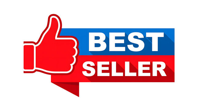Best seller label with thumbs up icon on transparent background