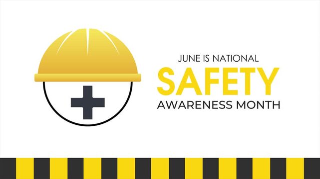 National safety awareness month animation with protection icons and industrial healthcare motion graphics. Workplace safety awareness video featuring warning symbols. Healthcare motion graphic design.