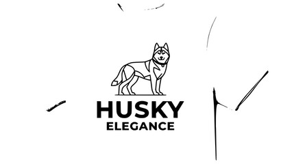 Black and white minimal husky dog line art t shirt vector with modern typography isolated on white © MD