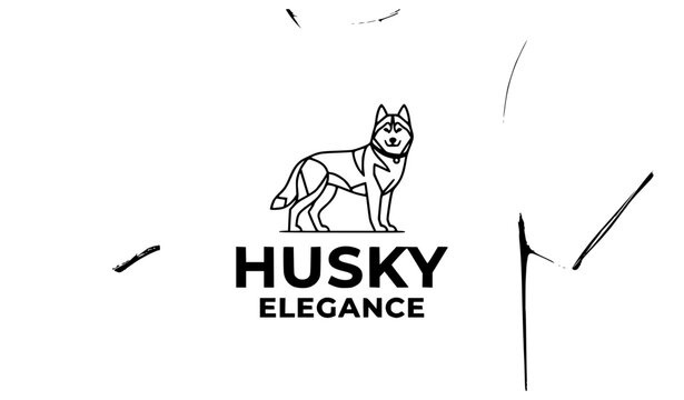 Black and white minimal husky dog line art t shirt vector with modern typography isolated on white