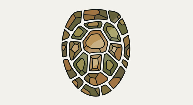 Hand-drawn turtle shell illustration, natural texture, earthy tones, isolated on light background