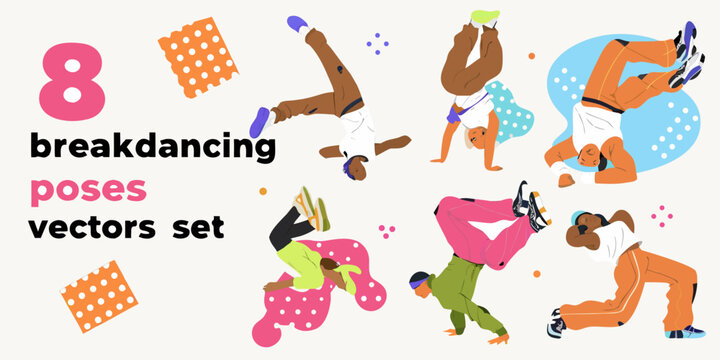 breakdancing poses vector illustration set dynamic street dance figures