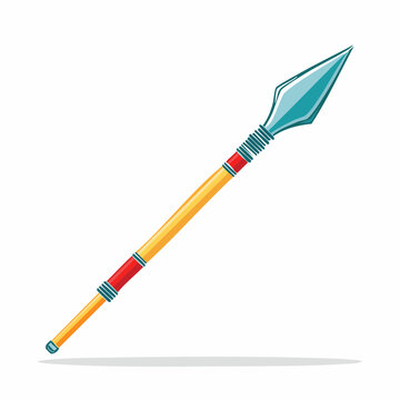 Illustration of a tribal spear with a blue metallic head