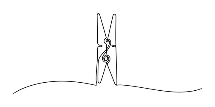 A single continuous line drawing of a wooden clothes pin clip used for hanging laundry and drying clothes on a line in a simple minimalist vector illustration Vector, illustration