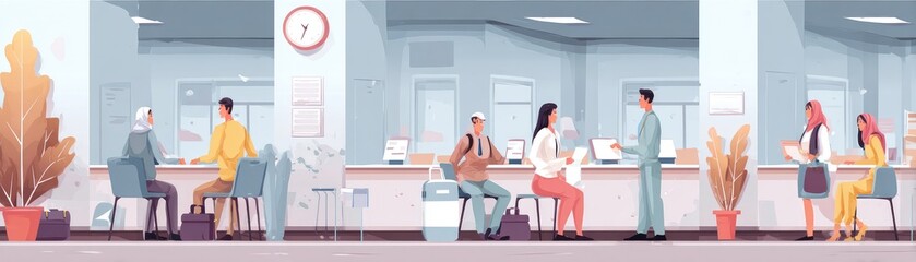 Obraz premium Welcoming Modern Office Environment with Diverse Individuals Engaging in Work