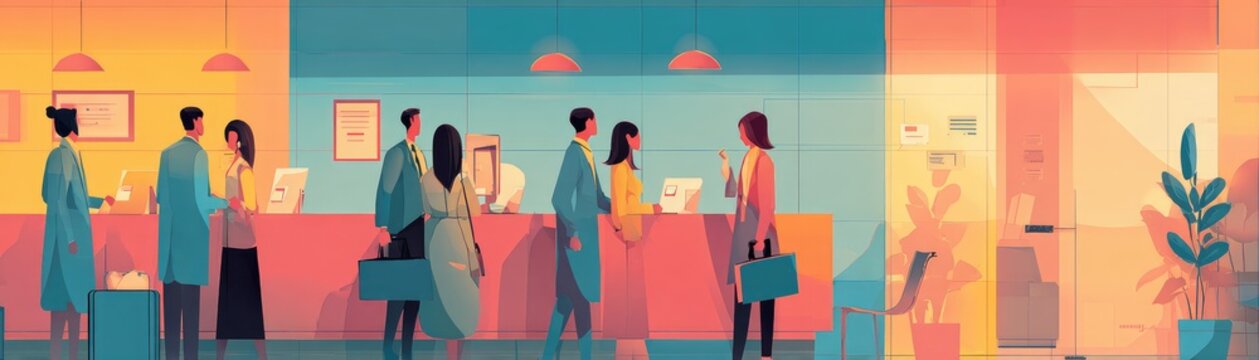 Vibrant Office Reception: A Contemporary Scene of Professionalism and Engagement