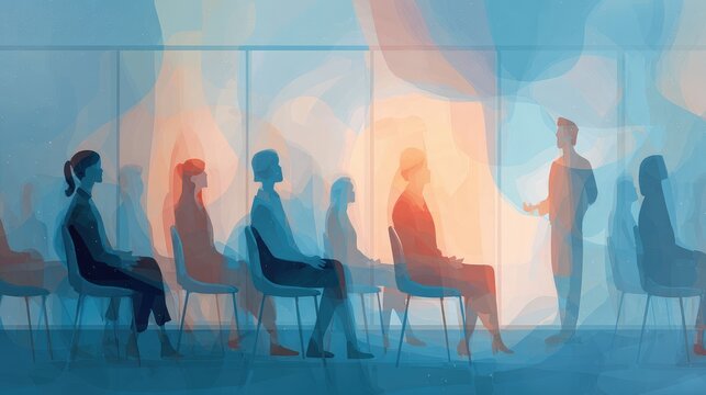 Engaging Workshop Atmosphere with Abstract Silhouettes of Attendees in Discussion