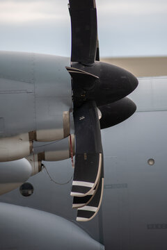 Closeup Propeller Blades On Military Aircraft Engine