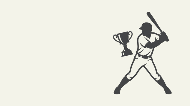 Baseball player holding trophy and bat in ready position on field
