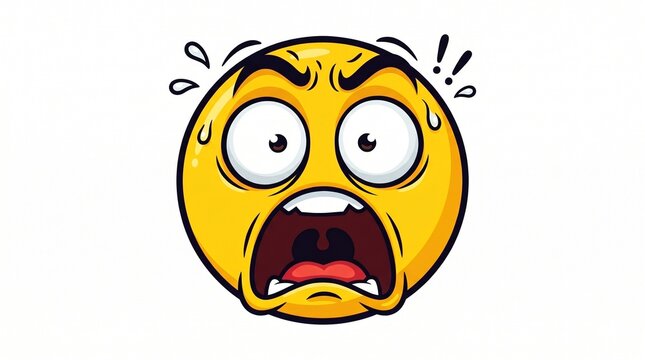 A cartoon yellow emoji with a shocked and sweating face isolated on white background