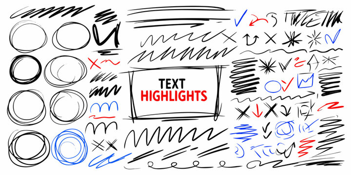hand drawn scribble shapes and text highlight frame on white background