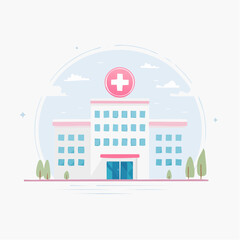 Fototapeta premium Illustration of a Modern Hospital Building with a Red Cross Symbol