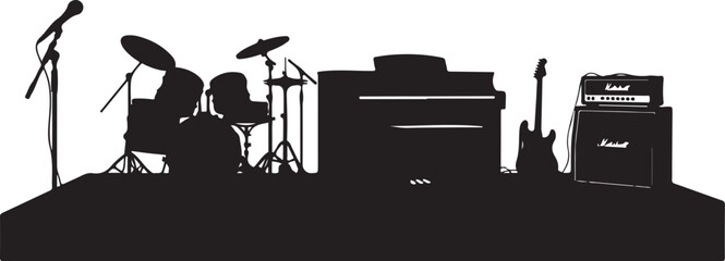 Obraz premium Black silhouette of musical instruments on stage