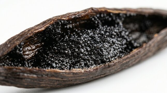 Close-up of Vanilla Bean with Seeds on White Background
