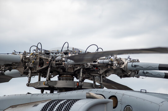 Cherry Point, North Carolina - May 9 2026: CH-53E Super Stallion rotor and exposed mechanical details