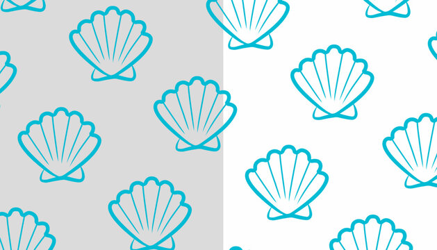Seashell Seamless Pattern. Ocean Shell Repeat Background. Summer Background Minimal Hand Drawn Style.