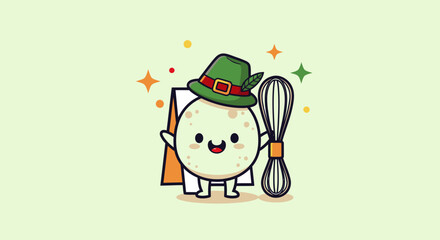 Fototapeta premium Cartoon Cat Chef Holding Whisk Cheerfully.