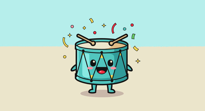 Cartoon Drum Mascot Character Illustration for Celebration.