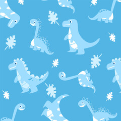 blue semaless pattern dinosaur cute cartoon design for kids apparel © Rizki