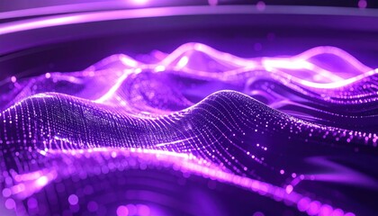 Glowing Purple Data Wave Flowing in Abstract Digital Landscape