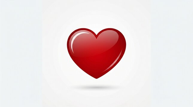A shiny red heart on a light gray background with subtle shadow