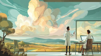 Fototapeta premium Inspiring Conversation in a Modern Healthcare Setting with Breathtaking Views