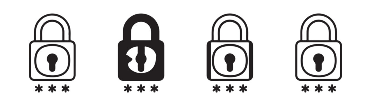 Black lock pad with keyhole and asterisks showing password protection on transparent background.
