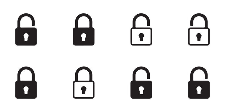 Open and closed padlock icons for website login pages and user authentication status display designs.