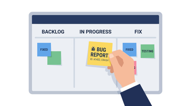 Hand Moving Sticky Note on Project Management Board.