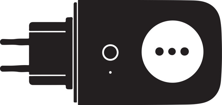 Black electrical plug with white socket symbol