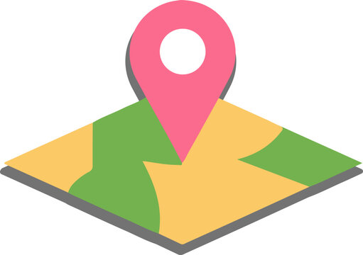 Vibrant pink location pin marking a spot on an isometric map graphic design element