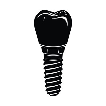 Dental implant prosthesis silhouette vector icon for stomatology clinic clinical treatment.