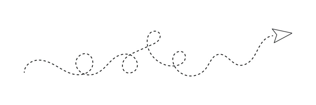 A simple black dashed line forming a playful path with loops ending in an arrow pointing right