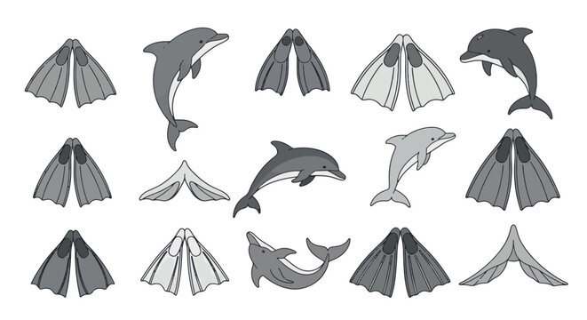 Cute Hand-Drawn Dolphin Vector Illustration Isolated on White Background. Hand-Drawn Marine Animal Sketch for Children's Books, Educational Graphics, and Nautical Themed Designs.