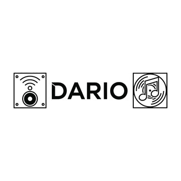 Dario Logo Design Featuring Wireless Sound Speaker and Musical Note Icons for Audio Branding