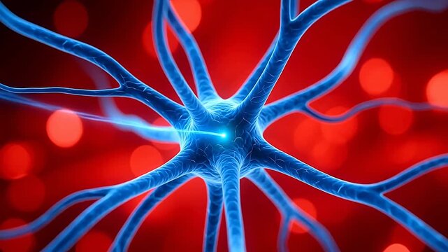 Blue neuron cell with red background