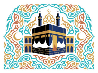 Naklejka premium Islamic Architecture Kaaba Illustration.
