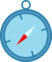 A simple blue cartoon compass with a light blue face and a red and white needle, featuring a small ring at the top. © Hamim