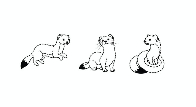 Playful weasels pattern in a gray halftone dotted design
